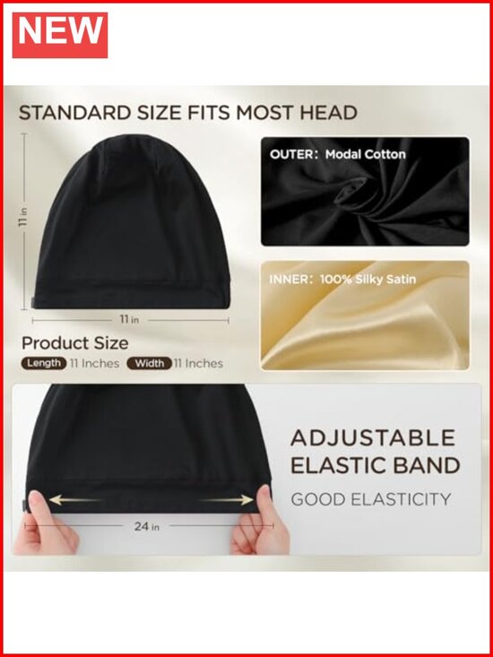 Satin Lined Bonnet for Sleeping - Adjustable Night Sleep Cap